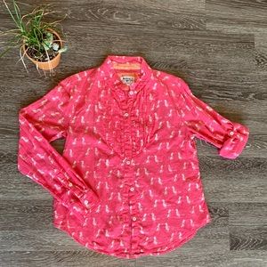 Holding Horses Bird Print Pink Button Down Shirt